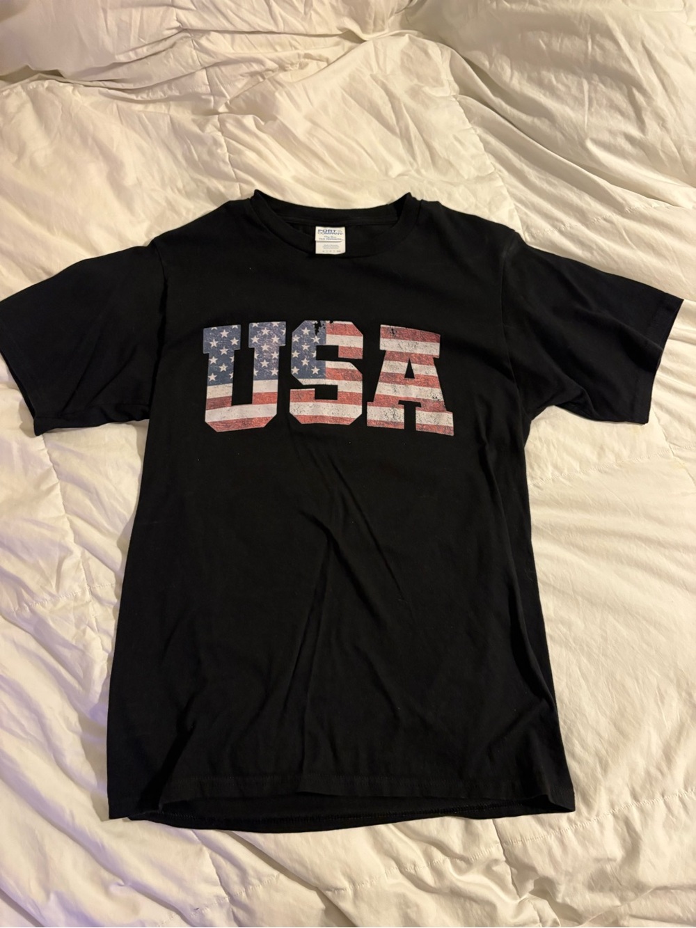USA Flag Graphic Black Womens T-Shirt